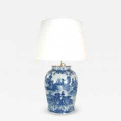 Large Chinese Late Qing Dynasty Blue and White Baluster Vase Table Lamp - 3302015