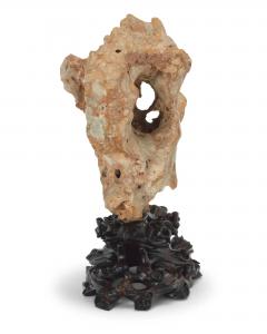 Large Chinese Taihu Scholar Stone on Custom Carved Wood Stand - 4503264