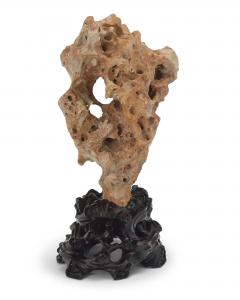 Large Chinese Taihu Scholar Stone on Custom Carved Wood Stand - 4503265