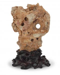 Large Chinese Taihu Scholar Stone on Custom Carved Wood Stand - 4503266