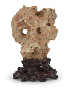 Large Chinese Taihu Scholar Stone on Custom Carved Wood Stand - 4503267