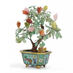 Large Chinese hardstone model of a flower tree in a cloisonn enamel planter - 3667378