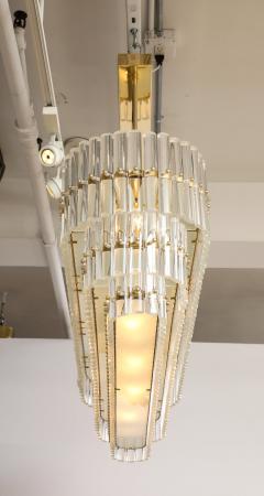 Large Clear Murano Glass Rods with Brass Frame Tiered Oval Chandelier Italy - 3526270