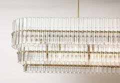 Large Clear Murano Glass Rods with Brass Frame Tiered Oval Chandelier Italy - 3526273