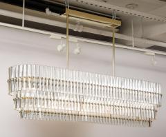 Large Clear Murano Glass Rods with Brass Frame Tiered Oval Chandelier Italy - 4443752