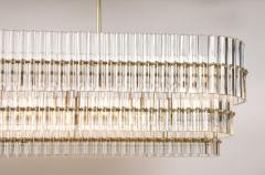 Large Clear Murano Glass Rods with Brass Frame Tiered Oval Chandelier Italy - 4443759