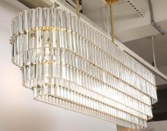 Large Clear Murano Glass Rods with Brass Frame Tiered Oval Chandelier Italy - 4443761