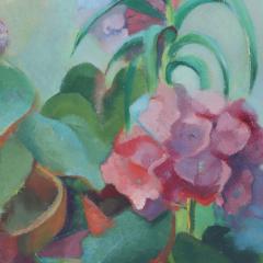 Large Colorful Mid 20th Century Oil Painting Still Life of Greenhouse Flowers - 3287762