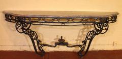 Large Console In Wrought Iron And Marble 19th Century - 3151989