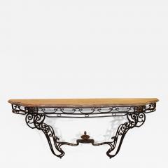 Large Console In Wrought Iron And Marble 19th Century - 3152517