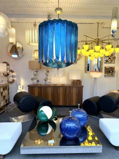 Large Contemporary Balloon Chandelier Brass and Blue Murano Glass Italy - 3479971