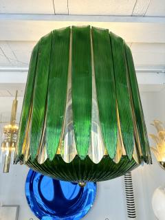 Large Contemporary Balloon Chandelier Brass and Green Murano Glass Italy - 3711689