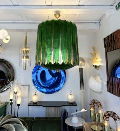 Large Contemporary Balloon Chandelier Brass and Green Murano Glass Italy - 3711692