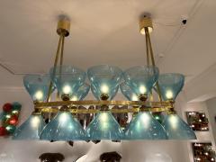 Large Contemporary Brass Chandelier Blue Murano Glass Cup Italy - 3342099