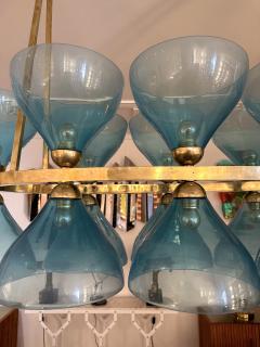 Large Contemporary Brass Chandelier Blue Murano Glass Cup Italy - 3342102