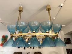 Large Contemporary Brass Chandelier Blue Murano Glass Cup Italy - 3342106