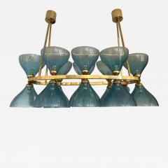 Large Contemporary Brass Chandelier Blue Murano Glass Cup Italy - 3343231