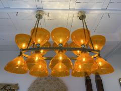Large Contemporary Brass Chandelier Orange Murano Glass Cup Italy - 2476516