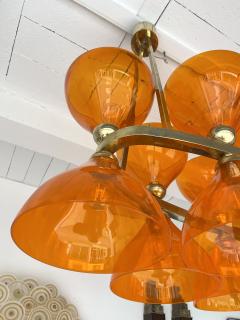 Large Contemporary Brass Chandelier Orange Murano Glass Cup Italy - 2476520
