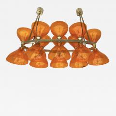 Large Contemporary Brass Chandelier Orange Murano Glass Cup Italy - 2480459