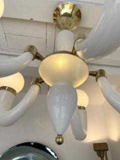 Large Contemporary Brass Chandelier White Horn Murano Glass Italy - 2513793