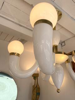 Large Contemporary Brass Chandelier White Horn Murano Glass Italy - 2513794