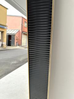 Large Contemporary Brass and Black Fluted Murano Glass Mirror Italy - 3031105
