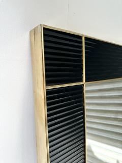Large Contemporary Brass and Black Fluted Murano Glass Mirror Italy - 3031107