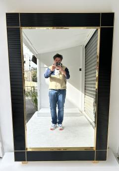 Large Contemporary Brass and Black Fluted Murano Glass Mirror Italy - 3031112