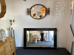 Large Contemporary Brass and Black Fluted Murano Glass Mirror Italy - 3031115
