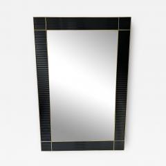 Large Contemporary Brass and Black Fluted Murano Glass Mirror Italy - 3034578