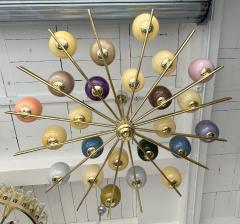 Large Contemporary Candy Chandelier Brass and Murano Glass Italy - 3710622