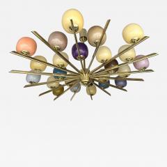 Large Contemporary Candy Chandelier Brass and Murano Glass Italy - 3711843