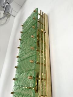 Large Contemporary Pair of Brass Green Gold Leaf Murano Glass Sconces Italy - 3047382