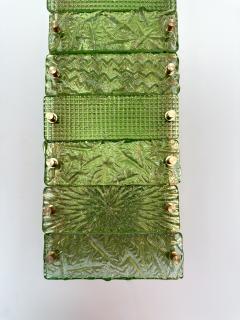 Large Contemporary Pair of Brass Green Gold Leaf Murano Glass Sconces Italy - 3047383