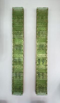 Large Contemporary Pair of Brass Green Gold Leaf Murano Glass Sconces Italy - 3047384