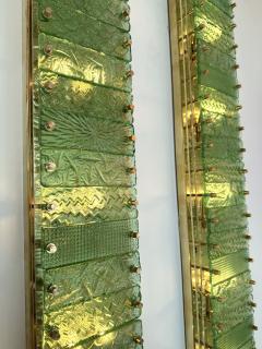 Large Contemporary Pair of Brass Green Gold Leaf Murano Glass Sconces Italy - 3047385