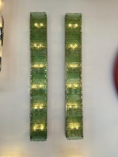 Large Contemporary Pair of Brass Green Gold Leaf Murano Glass Sconces Italy - 3047387