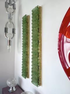 Large Contemporary Pair of Brass Green Gold Leaf Murano Glass Sconces Italy - 3047388