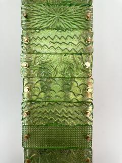 Large Contemporary Pair of Brass Green Gold Leaf Murano Glass Sconces Italy - 3047391