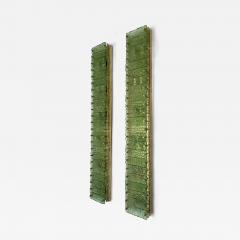 Large Contemporary Pair of Brass Green Gold Leaf Murano Glass Sconces Italy - 3051242