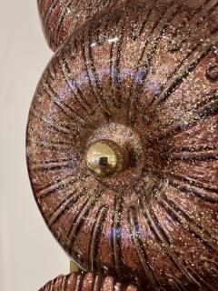 Large Contemporary Pair of Brass Pink Gold Leaf Murano Glass Sconces Italy - 3083286