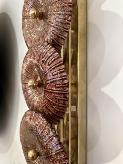Large Contemporary Pair of Brass Pink Gold Leaf Murano Glass Sconces Italy - 3083288