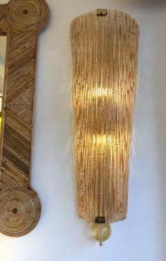 Large Contemporary Pair of Brass Salmon Gold Leaf Murano Glass Sconces Italy - 4325106