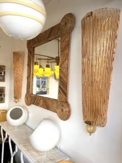 Large Contemporary Pair of Brass Salmon Gold Leaf Murano Glass Sconces Italy - 4325112