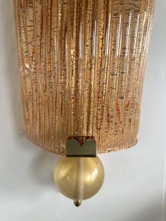 Large Contemporary Pair of Brass Salmon Gold Leaf Murano Glass Sconces Italy - 4325114