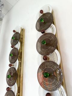 Large Contemporary Pair of Brass and Circle Disc Murano Glass Sconces Italy - 3842637