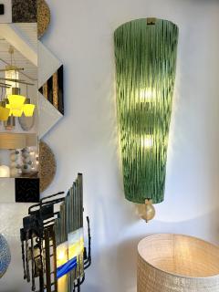 Large Contemporary Pair of Brass and Green Gold Leaf Murano Glass Sconces Italy - 4326049