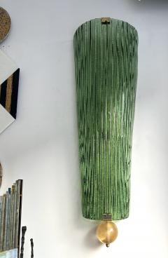 Large Contemporary Pair of Brass and Green Gold Leaf Murano Glass Sconces Italy - 4326058