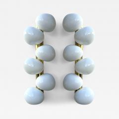 Large Contemporary Pair of Brass and White Bulb Murano Glass Sconces Italy - 3345066